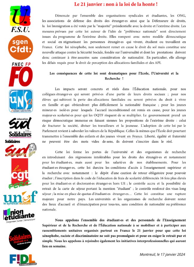 FercCgt's tweet photo. L'Éducation et la Recherche contre la loi de la honte : mobilisation le 21 janvier. (Mise à jour) https://t.co/0VYPI3OsaA