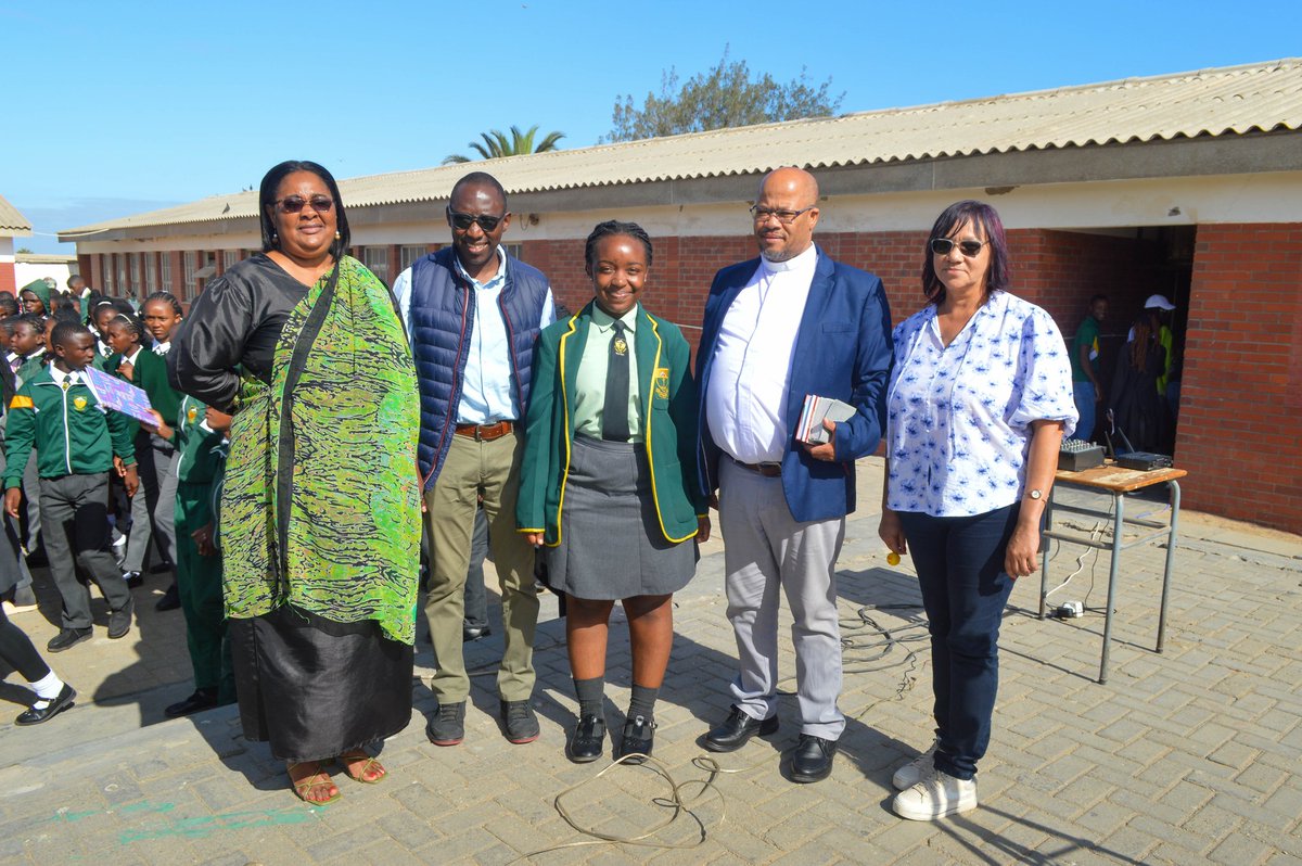 Hon Neville Andre applauds Duinesig High School during his visit, acknowledging the outstanding achievements, including Jovita Shaduka's 19th national ranking in NSSCAS Grade 12 exams. The school, securing the sixth position among government schools, celebrates academic success.