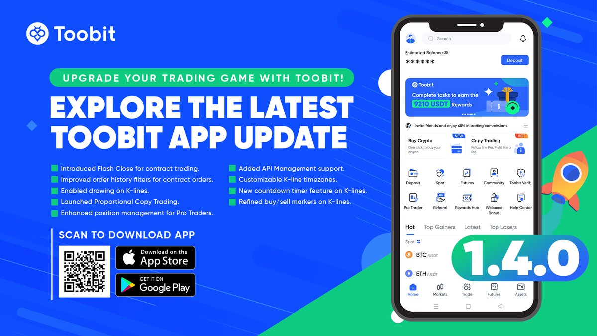 Toobit_official's tweet image. Upgrade alert! 📲 Toobit has unleashed version 1.4.0, packed with new features and improvements! 🌈 Don&apos;t miss out, hit that download button ASAP! 🚀 

Learn more▶️ bit.ly/3vHBZXf

#ToobitApp #ToobitUpgrade