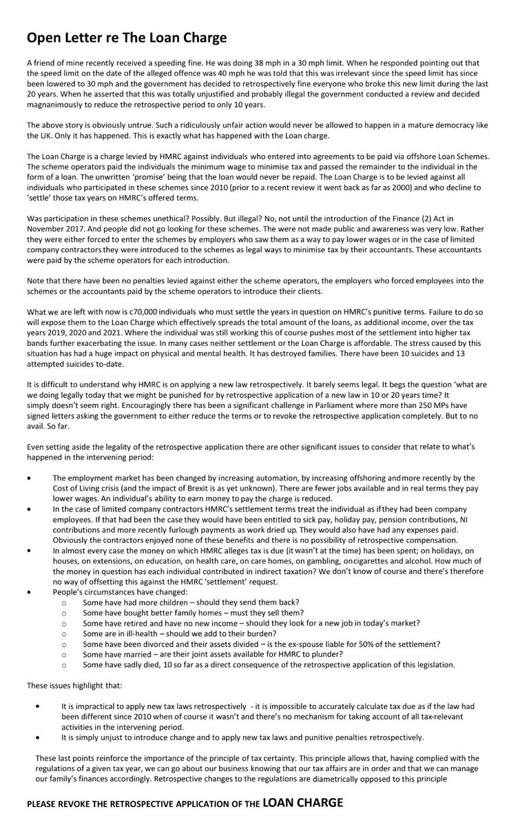 isitnonpc's tweet photo. An Open Letter on the background, inconsistency, unfairness and possible illegality of the Loan Charge #LoanChargeScandal @gregwrightYP @carolvorders @Jacob_Rees_Mogg @HuddlestonNigel https://t.co/il3UD3YvYf