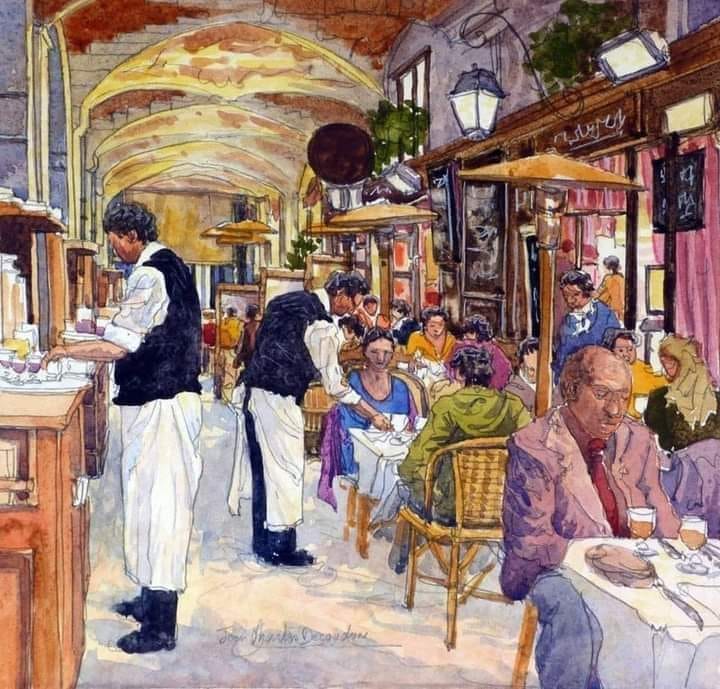 “Le Café Place des Vosges à Paris” Jean-Charles Decoudun (French, b.1962)
