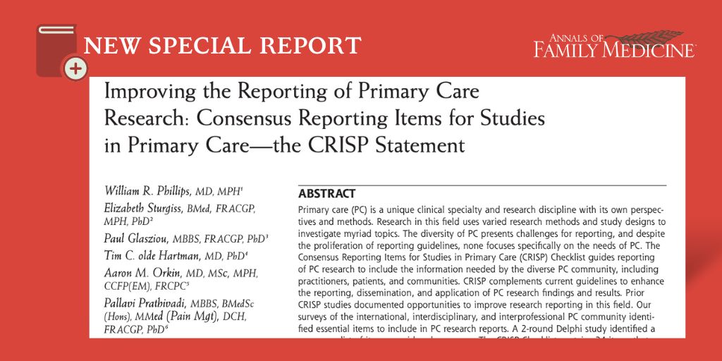 New CRISP Statement & Checklist have been established to report on the context of clinical services & research processes, which are key to interpreting & applying research findings to diverse populations and varied settings in primary care bit.ly/3sC7AIJ