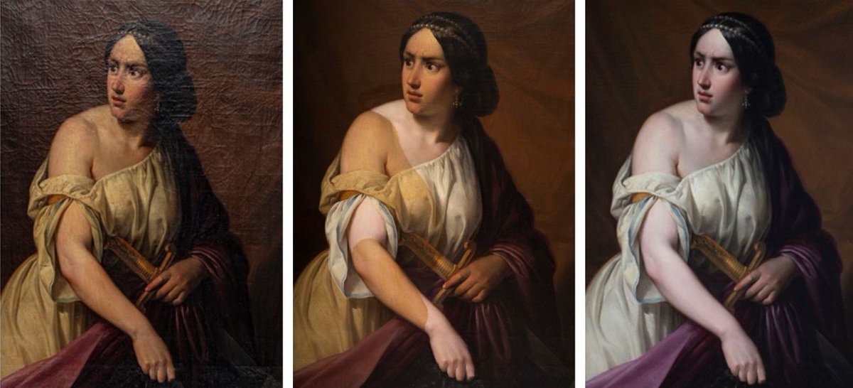 ipcepatrimonio's tweet photo. 👏👏 Felices de concluir la intervención de “Judith entregando a su criada la cabeza de Holofernes”, lienzo pintado y firmado por Antonio María Esquivel y Suárez de Urbina en 1848, de las colecciones del Museo Nacional del Romanticismo.
🥰¡Judith está lista para volver a casa!🥰 https://t.co/f3XBdyNsDB