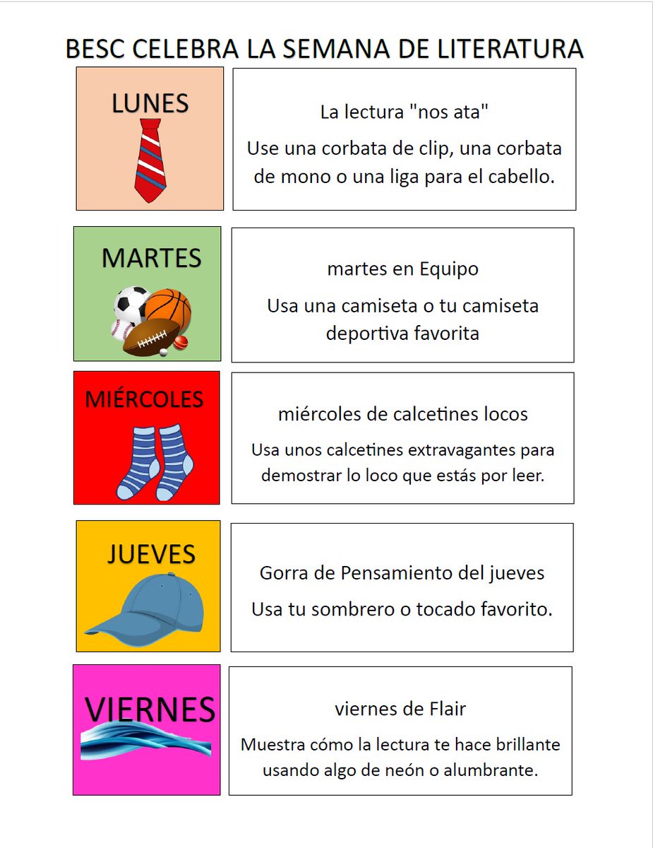 BucManatees's tweet photo. Next week, January 22nd–26th is Literacy Week.  it's designed to raise awareness about the importance of reading and to inspire Florida's students to make reading part of their daily routines. We will be participating this year by wearing specific attire each day next week. https://t.co/69YLPI053V