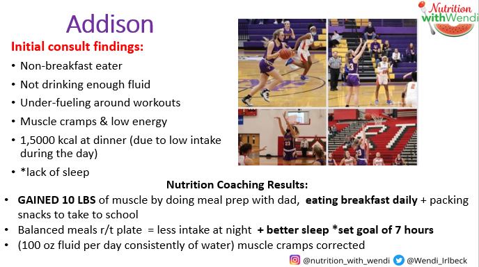 Wendi_Irlbeck's tweet photo. If you are serious about gaining weight as a high school or college athlete you need to have the RIGHT foods on hand at the RIGHT times‼️

💪By doing so you can fuel strategically and optimize muscle protein synthesis:

✔️Eat two breakfasts. 30 g of protein within 30 minutes of waking up followed by a grab-n-go option 1-2 hours later!
-We suggest turkey egg bagel sandwich + fruit + milk for breakfast 1 and protein fruit PB smoothie breakfast 2

✔️Track your meals and snacks for 2-3 days to see how much you're eating and the protein sources.
-We suggest doubling protein sources and carbs at meals and snacks when able to increase kcal by 300-500 daily.
-Do not skip meals. 3-4 balanced meals daily to meet nutritional needs.

✔️Fuel up with carbs + protein 1-2 hours before training. 
-We suggest berries + Greek yogurt.
-Use my "Chew-Nibble-Sip:4-2-1 Fueling Strategy"

✔️Refuel with protein + carbs + protein + creatine immediately after training to repair and rebuild muscles. This also helps facilitate the recovery process and glycogen uptake. 
-We suggest Chocolate milk + creatine + banana

✔️Sleep 7-9 hours and hydrate with 100 oz of fluid.
-We suggest setting alarms to drink 20 oz every 2 hours.
-Put away electronics 1 hour before bed and stick to a schedule. Poor sleep decreases testosterone levels impairing recovery and muscle growth.

We have helped thousands of male and female athletes gain weight over the years using the fundamentals. More females than males per my records...👇✔️🍽️