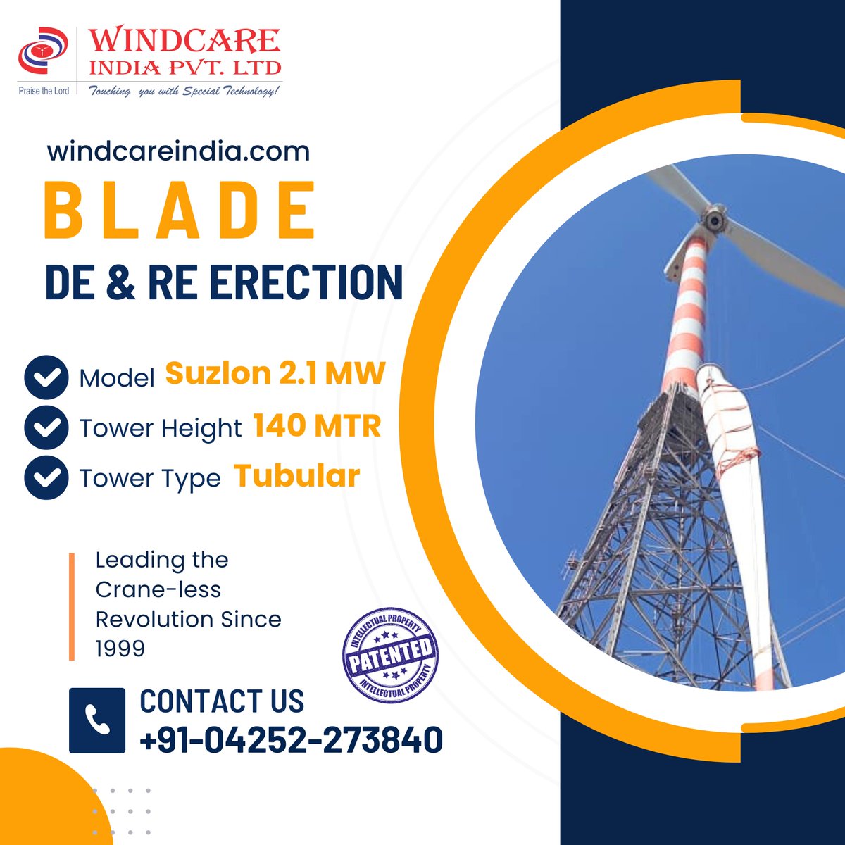 Windcareindia's tweet image. Greetings from #Windcare

We&apos;re thrilled to showcase our team&apos;s latest accomplishment in the wind industry! Our revolutionary Crane-less Technology has been skillfully utilized to lower and raise a Suzlon 2.1 MW turbine blade.

#suzlon #componentreplacement #windenergy #windpower