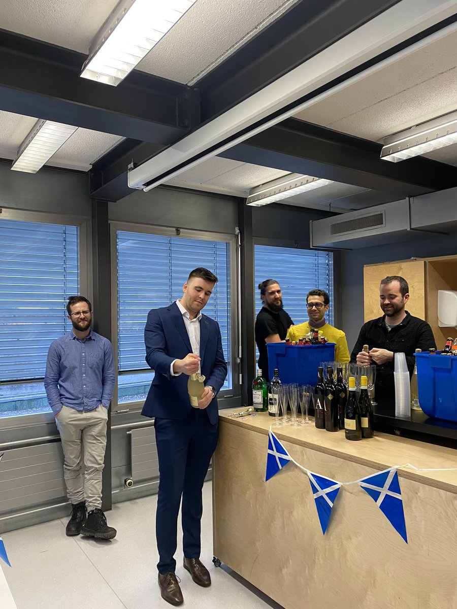 EvaHeviaGroup's tweet photo. Very proud of our @NeilJudge1 for a stellar performance on the defence of his #PhD @DCBPunibern The #scottish 🏴󠁧󠁢󠁳󠁣󠁴󠁿 party afterwards will go down in the history books! Thanks so much @albrecht_lab and Mike Hill @BathChem for taking part on the examination https://t.co/bfROdVUAfJ