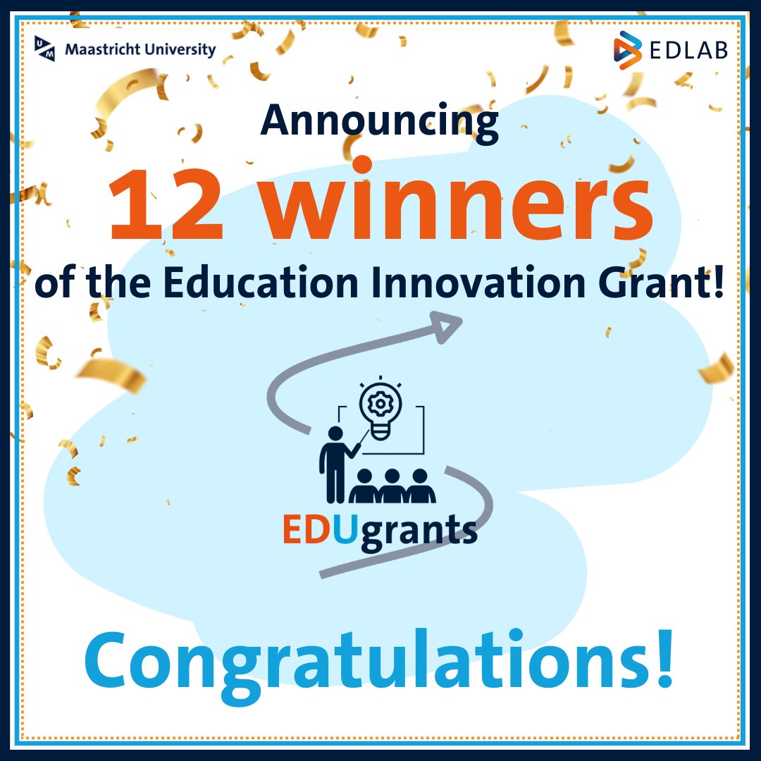 🎉We are pleased to announce the 12 new education innovation projects that have received an EDLAB education grant for 2024!

🔗You can learn more about the winners and their projects here:
maastrichtuniversity.nl/news/announcin…

🎥Stay put for videos on this topic, coming from February onwards!