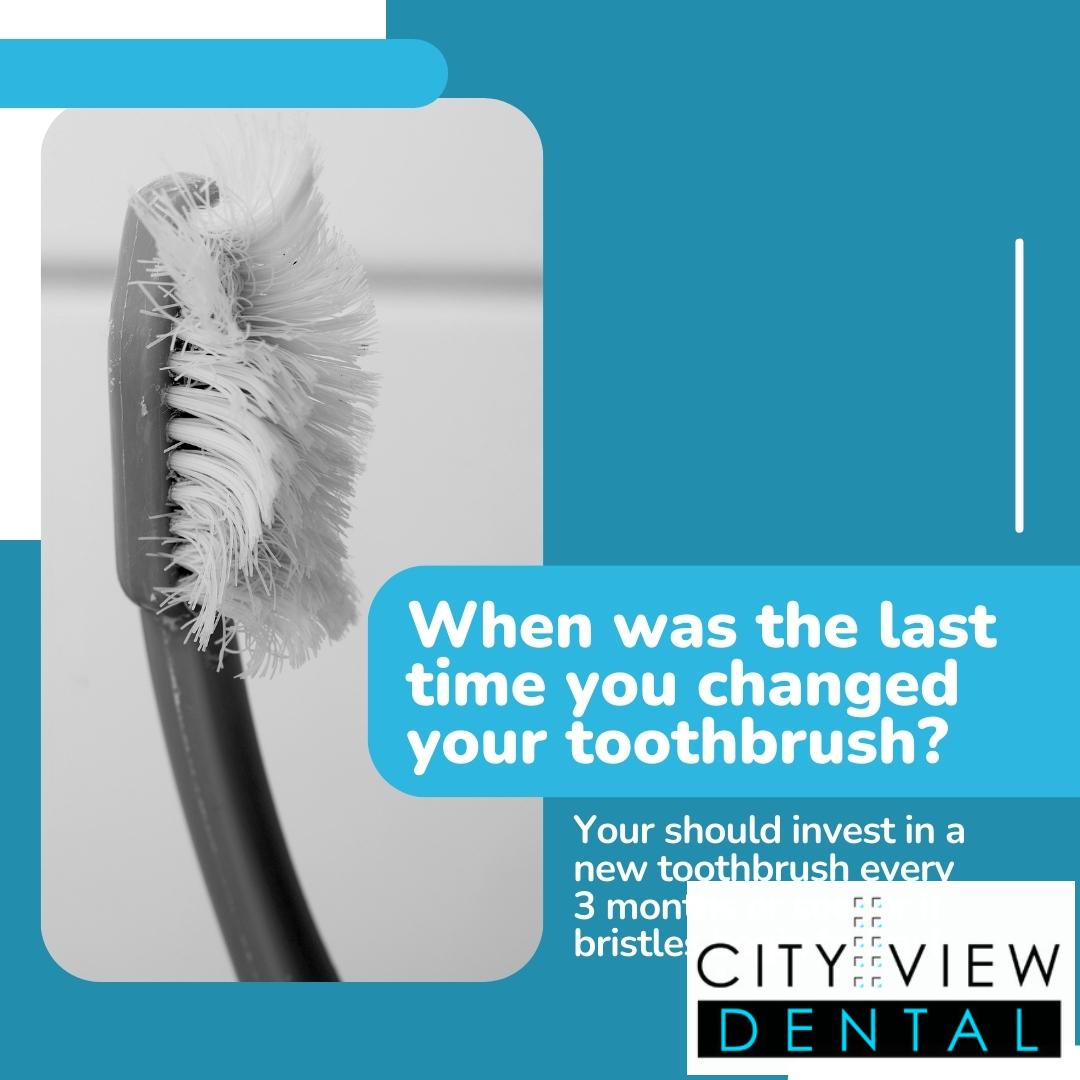 cityviewdental's tweet image. Don’t forget to replace your toothbrush every 3 months, when bristles begin to fray, or after you’ve been sick! 🪥#toothbrush #TeethTip #DentalFact