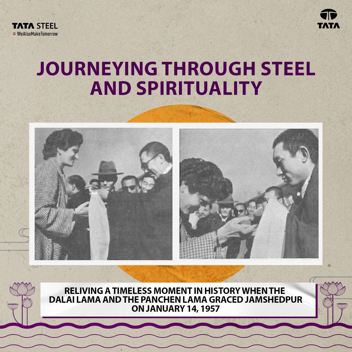 TataSteelLtd's tweet image. A timeless #throwback to January 14, 1957, when their Holinesses the #DalaiLama and #PanchenLama graced #Jamshedpur with their spiritual presence. The memories of that special day continue to linger on, marking a unique connection between spirituality and industry.

#TataSteel