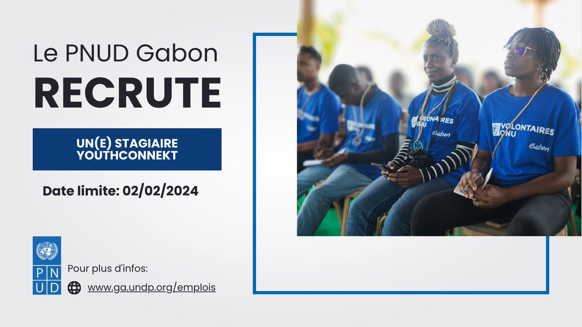 📢<a href="/UNDPGabon1/">PNUD Gabon</a> recrute
✅Stagiaire YouthConnekt
📆Date limite: 02 Février 2024
Postulez sur 🔗estm.fa.em2.oraclecloud.com/hcmUI/Candidat…