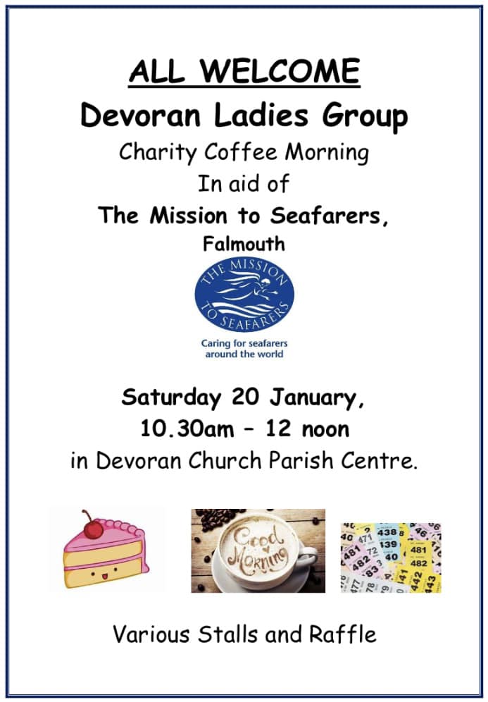 Join the #Charity Coffee Morning in aid of The Mission To Seafarers at Devoran Church tomorrow.☕️ #lovefalmouth