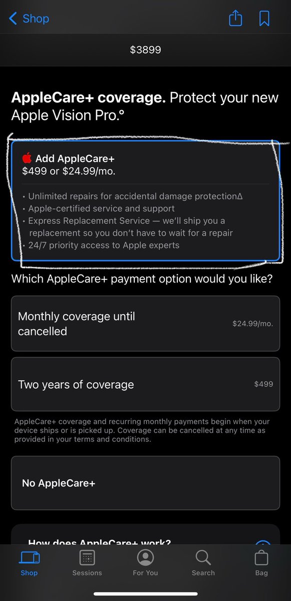 bond_aj's tweet photo. 4) upsell- Applecare plus.
5) Cross-sell - Apple finance (EMI option)

Now the question is, would you buy this? 

#apple #VisionPro https://t.co/pRSVYogTkd