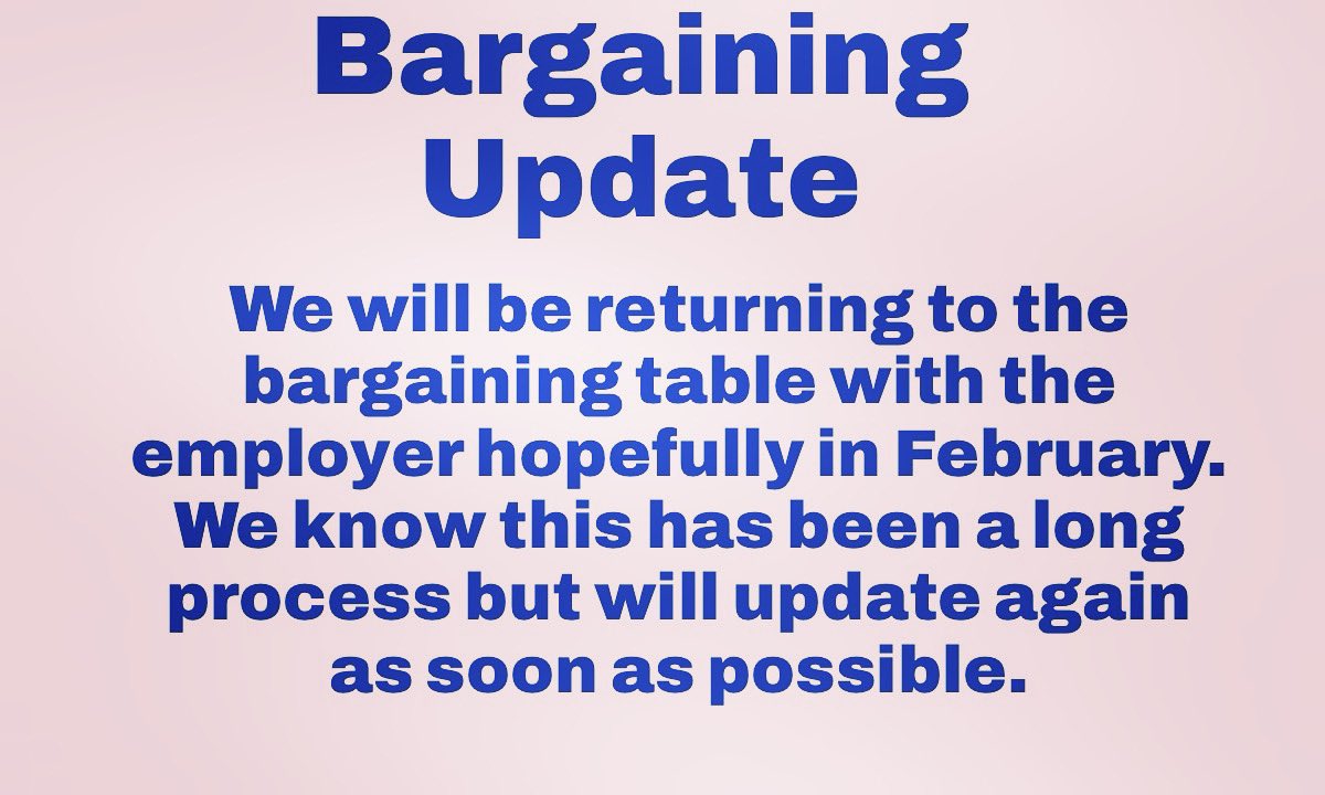 We know everyone has lots of questions re bargaining. It’s been a long process. Please know we will update as we have information.