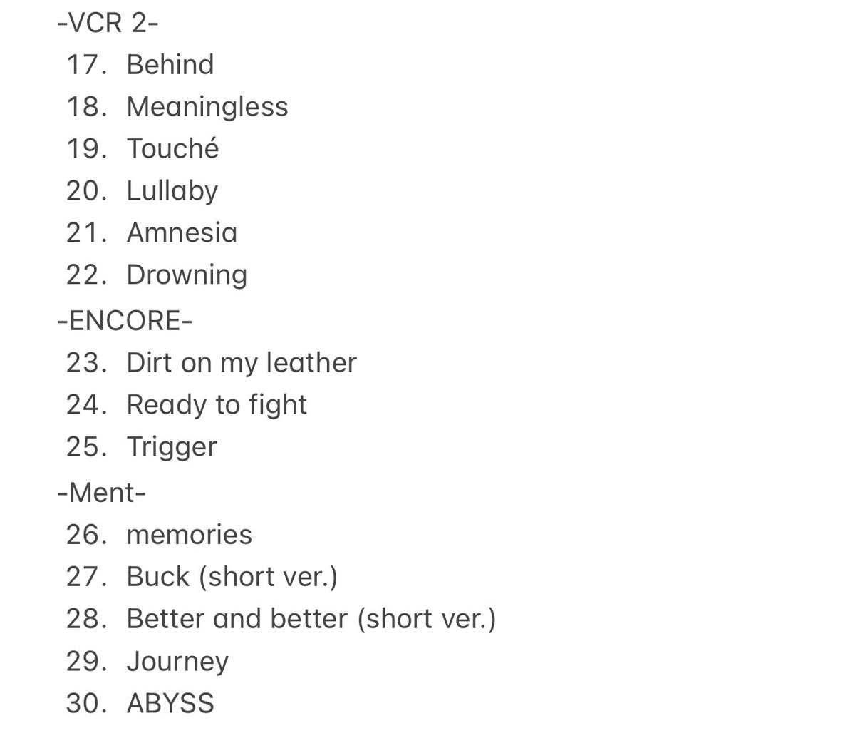 240119 WOODZ OO-LI FINALE setlist (rough) 

#WOODZ #우즈 #조승연 <a href="/_chowoodz/">조우즈</a> 
#OO_LI_FINALE #OO_LI_PROJECT #OO_LI