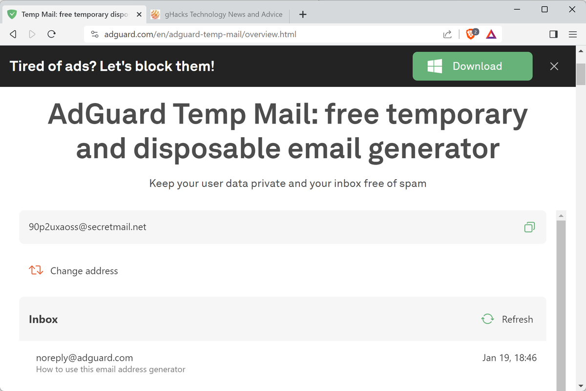 ghacks's tweet photo. AdGuard Temp Mail: new temporary email service launched #adguard #tempmail #email
https://t.co/k7UQis8I5I https://t.co/CMHAbZcxSI