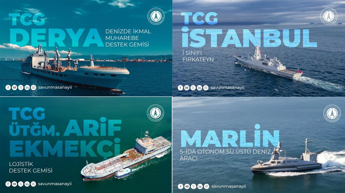 🇹🇷TCG DERYA

Türk Donanmamızın, TCG Anadolu'dan sonraki en büyük ikinci gemisi olan TCG Derya; açık denizlerde ve okyanus ötesi sularda akaryakıt, su, cephane gibi ihtiyaçları ikmal yöntemiyle sağlayabilecek şekilde tasarlandı.

🇹🇷TCG İSTANBUL
🇹🇷TCG ÜTĞM. ARİF EKMEKÇİ
🇹🇷MARLİN