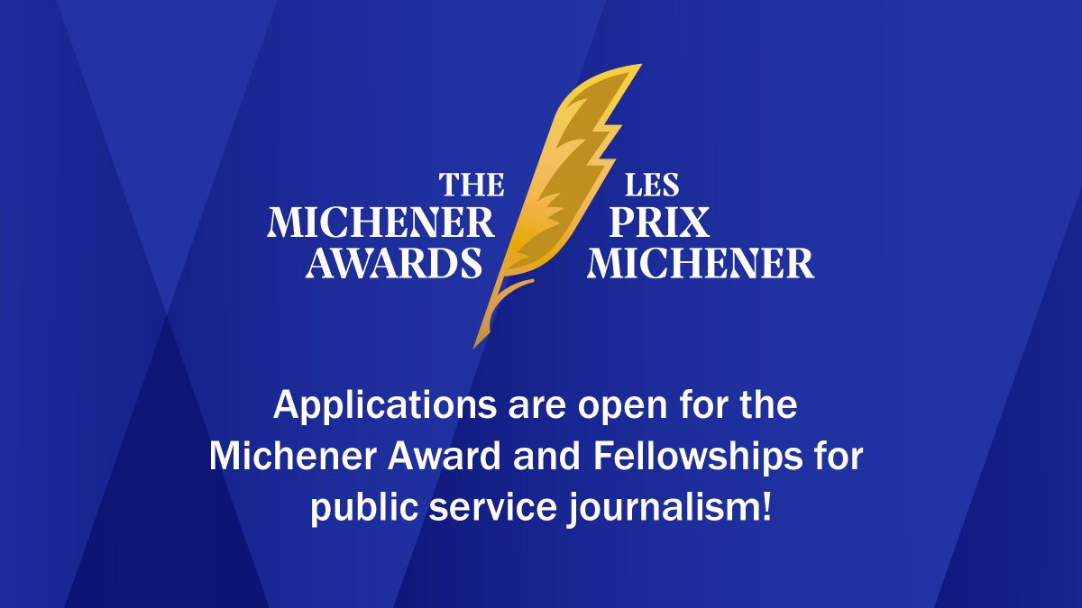 Michener_Journo's tweet photo. We are now accepting submissions for the Michener Award and Fellowships for public service journalism.

The deadline for both is Feb. 16, 2024. 
https://t.co/evhMEbZB7H https://t.co/tm8D9SDMJw