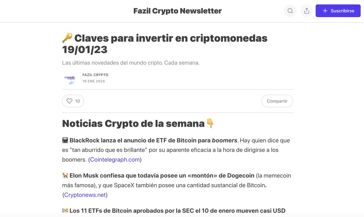 ✚ 10k personas (y subiendo🤯) ya siguen la newsletter de #FazilCrypto:

🔑 Claves para invertir en criptomonedas.

👉 Si tú también quieres estar al día y recibir las últimas novedades crypto, cada semana en tu 📩 email.

INSCRÍBETE!👉lnkd.in/dgfkMQbX
#Crypto #CryptoNews