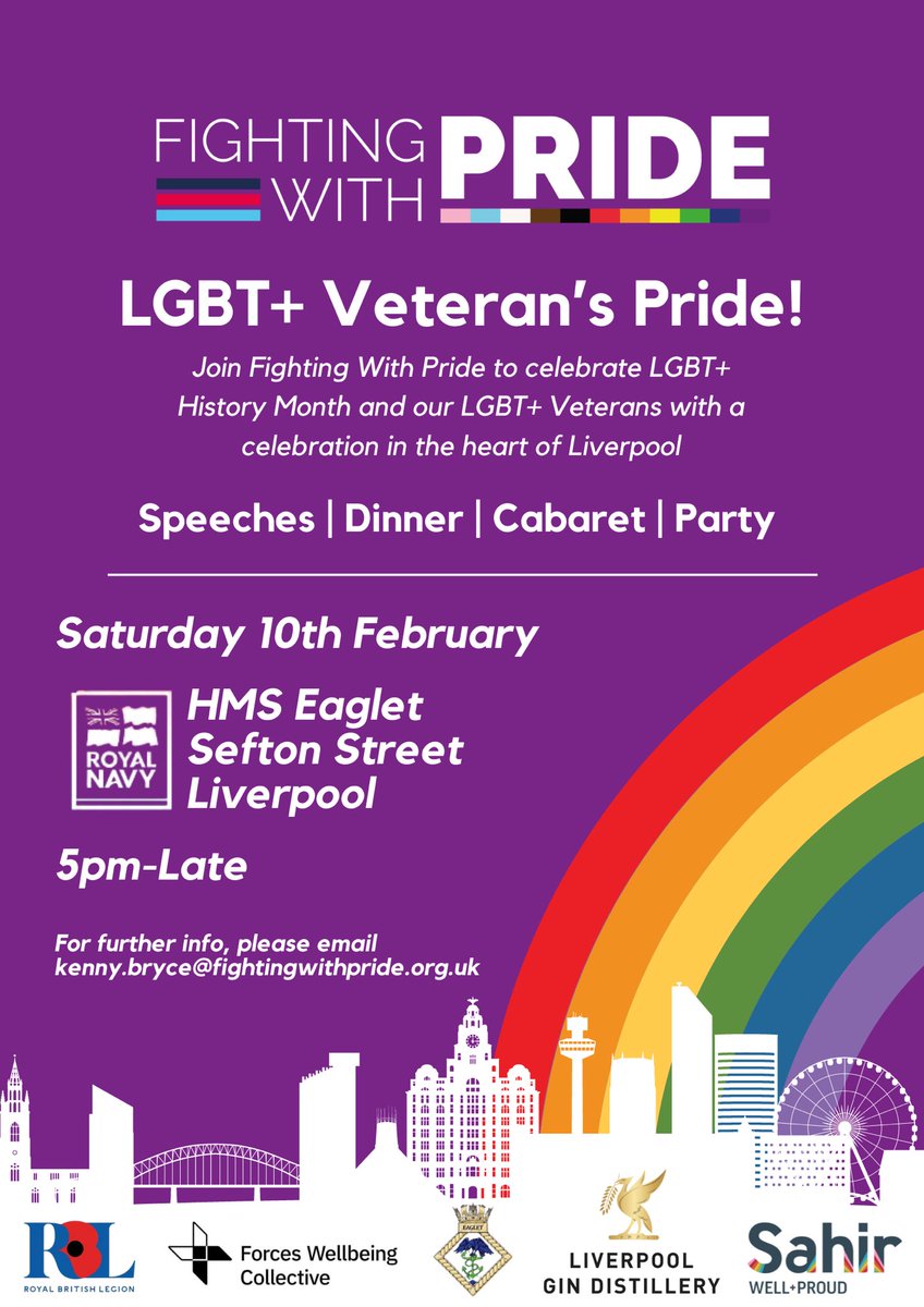Calling North West LGBT+ Veterans!

Come to celebrate LGBT+ history month  and LGBT+ Veterans with Fighting with Pride, at a Pride Event on Saturday 10th February in Liverpool at <a href="/HMSEagletRNR/">HMS Eaglet</a> 🏳️‍🌈🏳️‍⚧️✨

Reserve your ticket here: eventbrite.co.uk/e/lgbt-veteran…