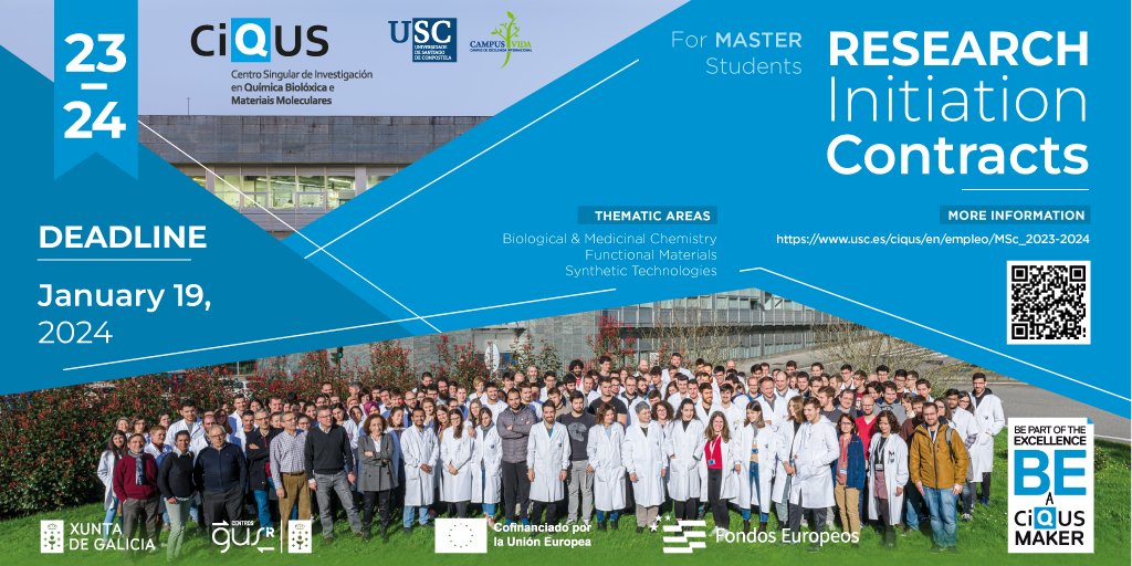 ⏰ Last call !! #CiQUS offers 8 part-time contracts for master students to initiate research activities associated to its main cooperative or strategic lines. 🥽 Ready to be a #CiQUSMaker? 👉 usc.es/ciqus/es/emple…