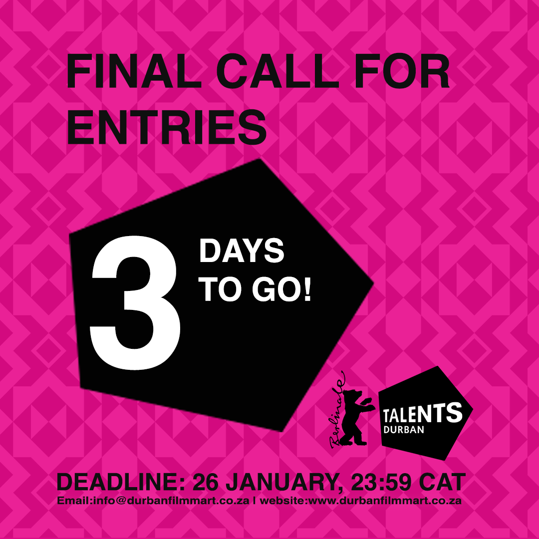 3 Days to go! . Talents Durban calls for screenwriters, directors, and film critics with projects in development! Visit durbanfilmmart.co.za/Talents-Durban for more information. . Submission deadline 26 January 2024 . APPLY HERE: berlinale-talents.de/bt/durban/ap/i… . #filmmaking #TalentsDurban #DFM