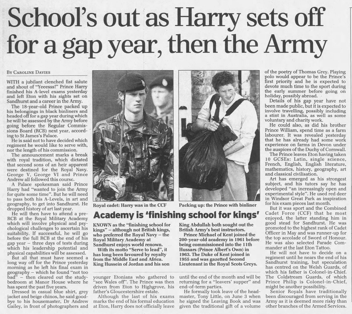 Senior #Royals have traditionally been discouraged from serving in the Army as it is deemed more risky than other branches of the Armed Services. (Jun 12, 2003) #Sandhurst #ServeToLead #PrinceHarryLivingLegend