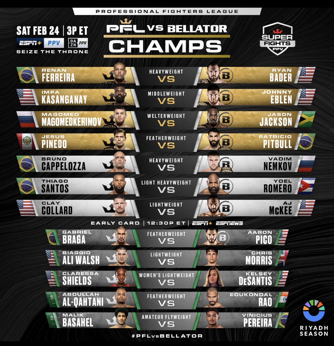 MarkTaffetMedia's tweet photo. @Claressashields returning to @PFLMMA #Smartcage Feb 24 on @PFLvsBellator supercard in #SaudiArabia. Here’s the full card!🔥💥🔥💥 https://t.co/4YFGuGXeRR