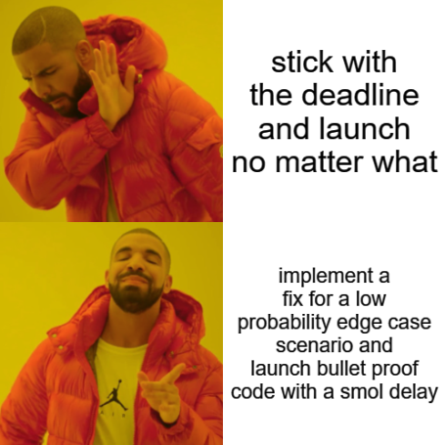 re_dao_sol's tweet photo. ♻️ Dev & launch update ♻️

During the final round of testing we ran into a bug while checking for edge case scenarios. 

This low probability event we encountered would cause the protocol to get stuck while progressing to subsequent epochs. This would only occur when a very specific transaction (bonding a small, specific amount of SOL) was sent near the supply threshold between two Epochs.

Jupiter showed us the way, and we’re not afraid to delay for the sake of delivering a flawless launch.

We will update you as we stress test the dApp.

Meanwhile, word on the street is that @DappaSol and @santadotsol are ready to drop some absolute bangers as new entrants for the NFT Olympics. 

Get ready for the announcements!