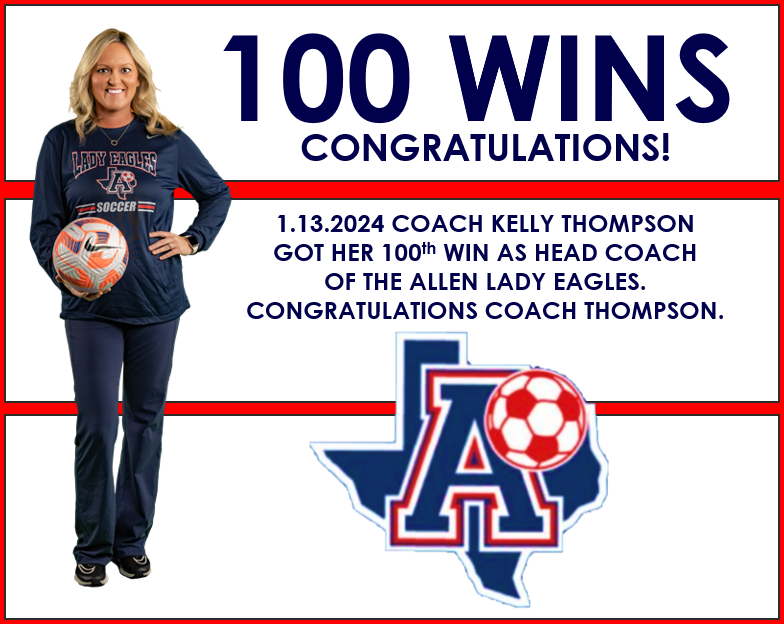 🚨 CONGRATULATIONS! 100 WINS!🚨
Congratulations to Coach Kelly Thompson on her 100th win as our Lady Eagles Varsity Head Coach. It's been an amazing journey. We look forward to more victories. Thank you Coach for all of your hard work and dedication. 🦅⚽️👏👏👏 #heretofinish
