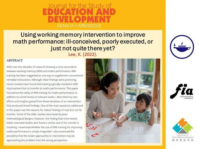 “Using working memory intervention to improve math performance: ill-conceived, poorly executed, or just not quite there yet?” 
tandfonline.com/doi/epdf/10.10… 

By Kerry Lee 

#education #research #workingmemory #wm #mathperformance