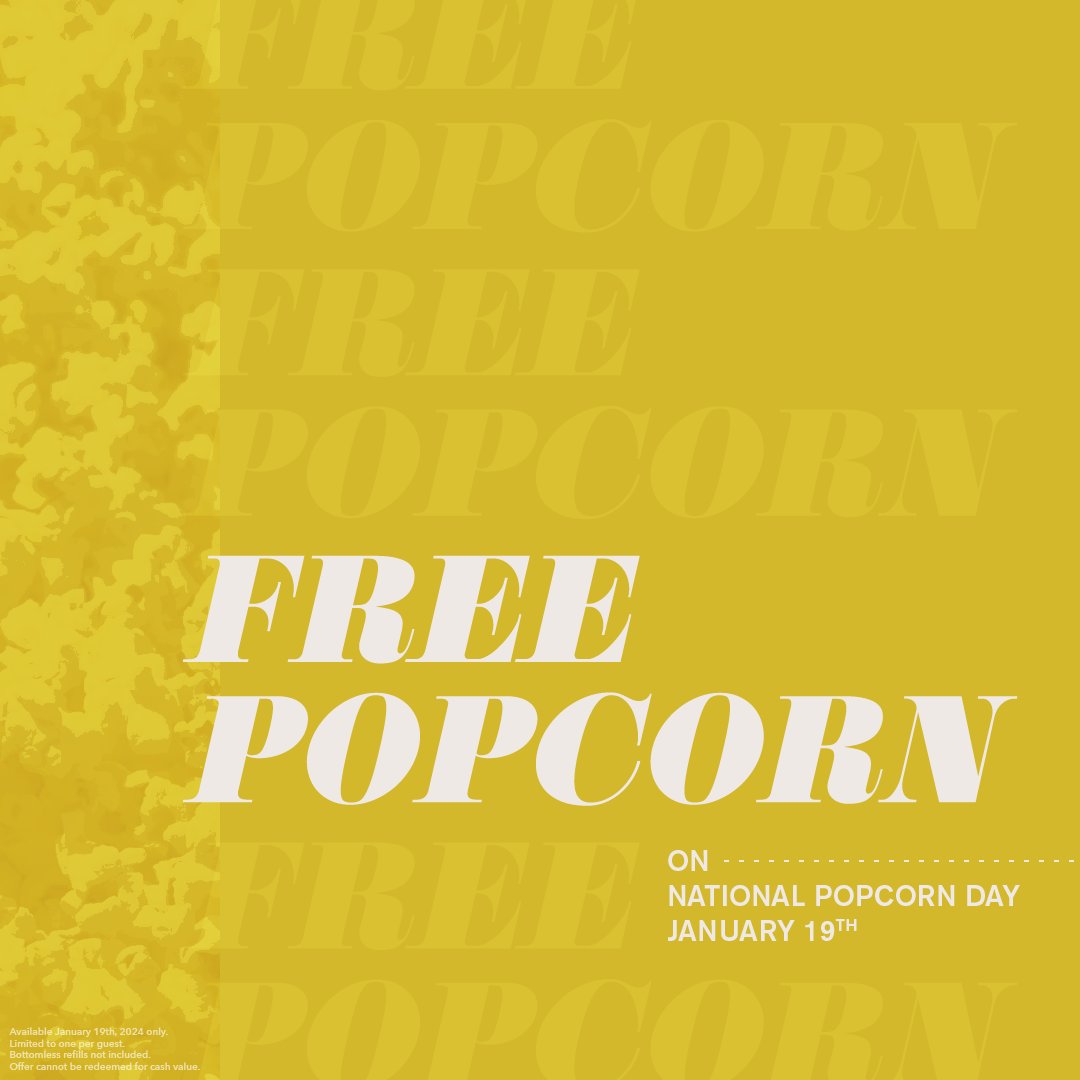 Happy National Popcorn Day! 🍿

In honor of today, your popcorn is on us! Not to be corny, but this might be one of our favorite days of the year. 

Grab your movie tickets and snag your FREE popcorn today! 🎟️: brnw.ch/21wGehZ