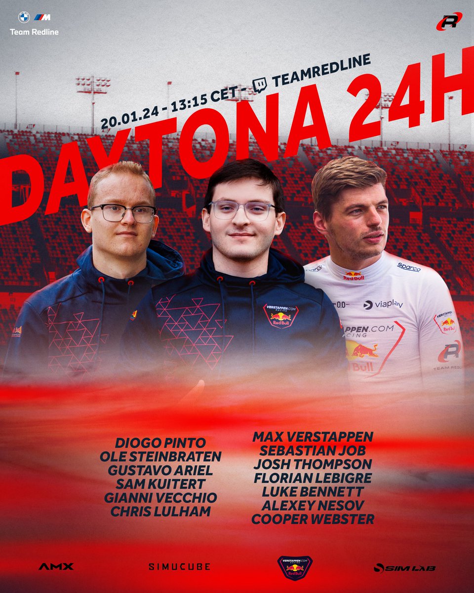 Daytona timeee 😍🇺🇸🚀 Saturday, 13:15 CET 📺 twitch.tv/teamredline @VerstappenCOM @redbull
