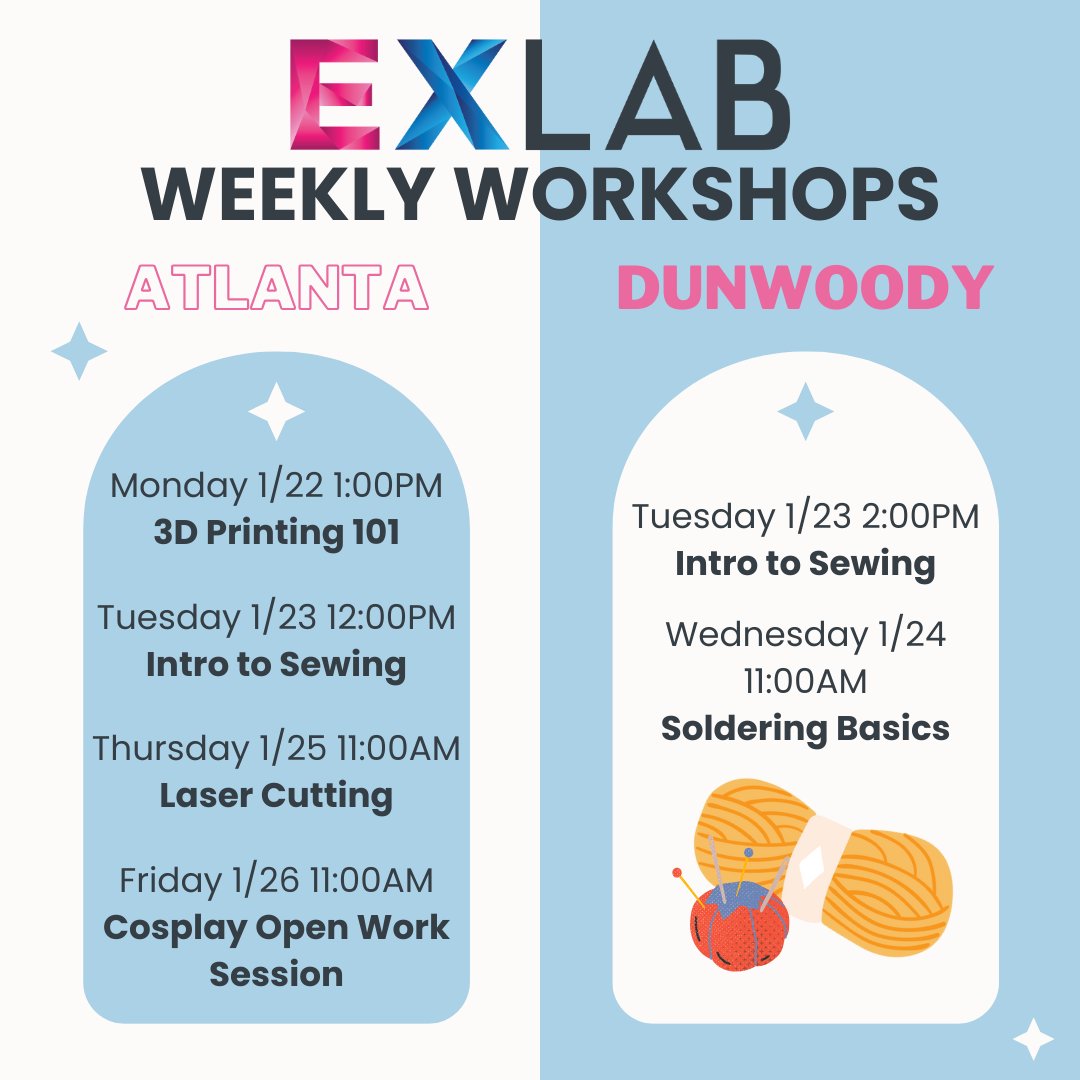 exlab_gsu's tweet photo. yay free weekly workshops! check https://t.co/3X1qPnBXuU to sign up and get more information! https://t.co/wwNnJkow0I