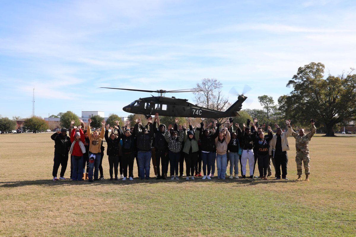 Students from three high schools within the Muscogee County school district Junior Reserve Officer Training Corps program in Georgia visit Fort Novosel, Ala., Dec. 12, 2023, to learn about Army Aviation. (U.S. Army photo by Kelly Morris)