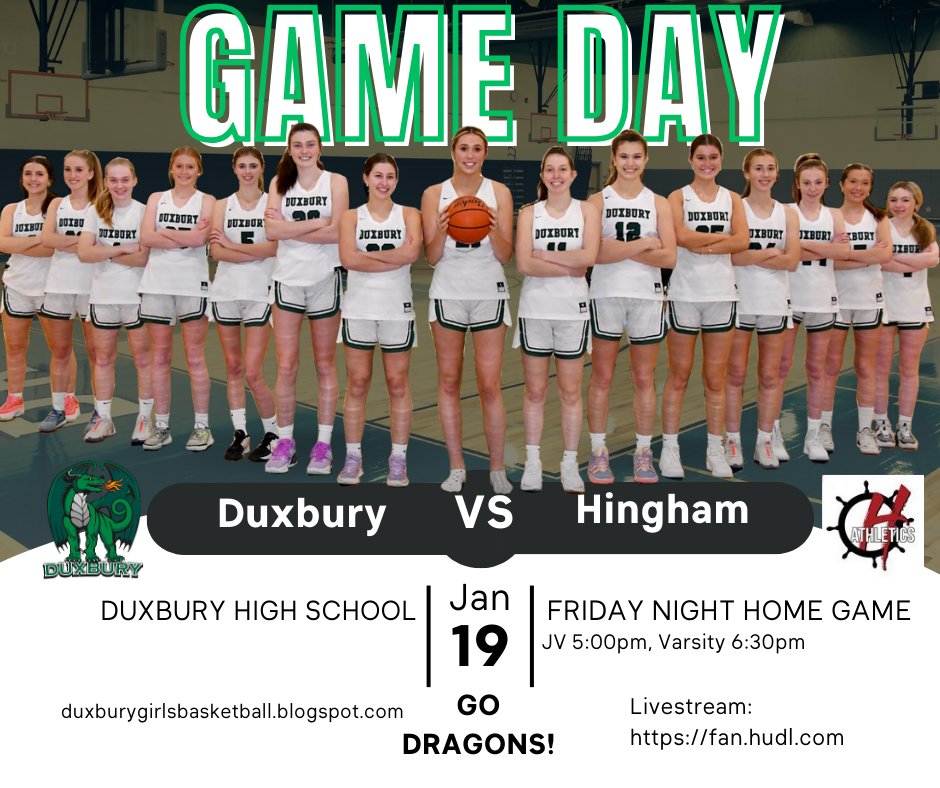🟢⚪️🟢 GAME DAY #10 🟢⚪️🟢
Back at home for just the third time this season as we host Hingham tonight!  <a href="/DuxHSAthletics/">Duxbury Dragons Athletics</a> @DuxburySports <a href="/DuxYouthHoops/">Duxbury Youth Hoops</a>