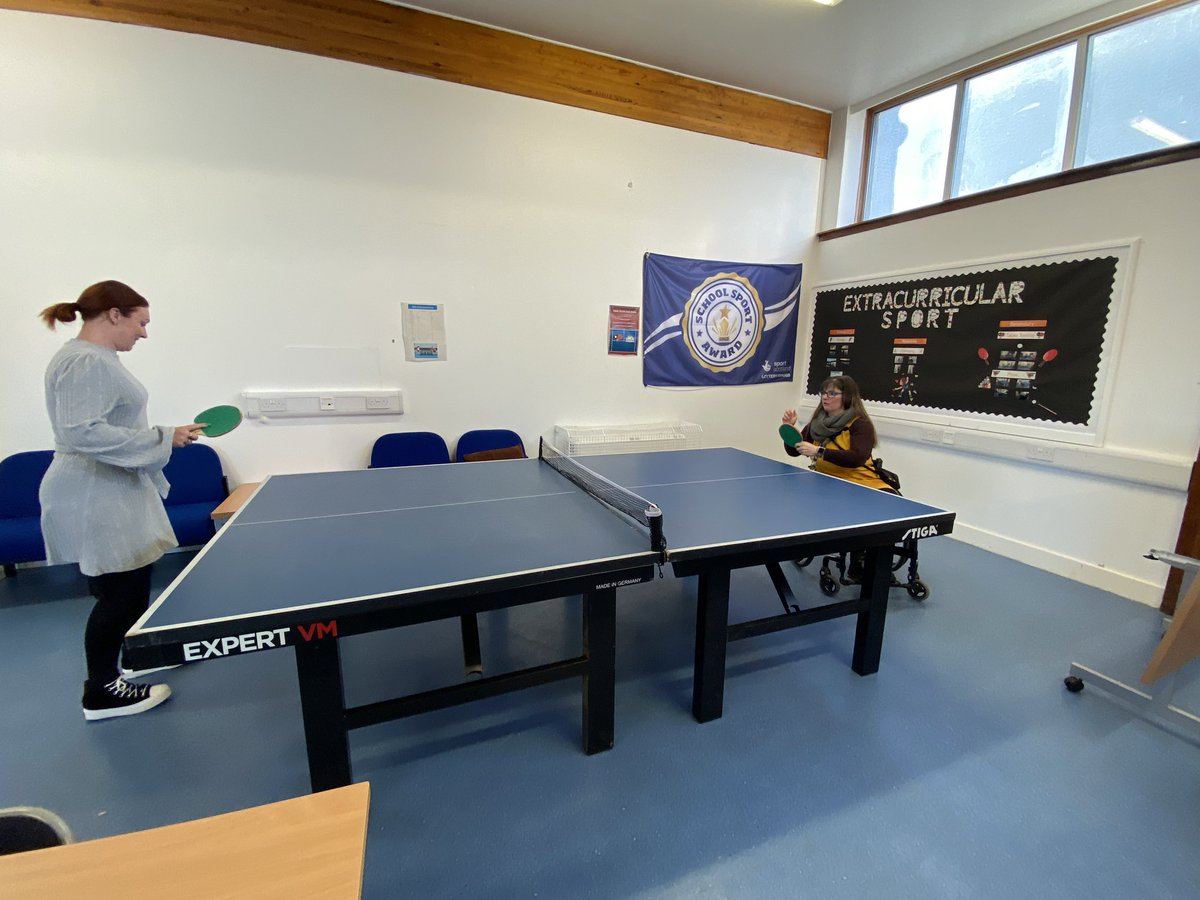 krissymoulder's tweet photo. Myself &amp; my colleague @_msleitch helping out at the lunchtime table tennis club…..great to be able to join in &amp; learn alongside our pupils 🏓 #lunchtimetabletennisclub #inclusiveeducation #believingisachieving https://t.co/F1zdMBltVh