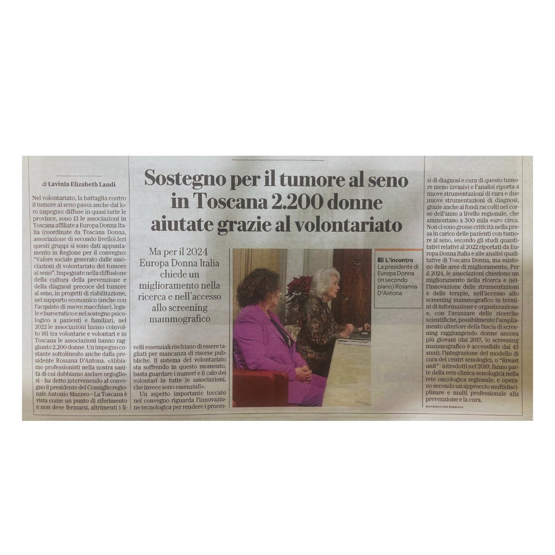 Corrilavita's tweet photo. Si è tenuto ieri in @regionetoscana il convegno @europadonnait e la presidente D’Antona ha ricordato che serve allocare risorse pubbliche per supportare le associazioni di volontariato. Infatti grazie anche a tanti volontari da anni #CORRILAVITA promuove il progetto #SenoNetwork https://t.co/GWQA89wFQ7