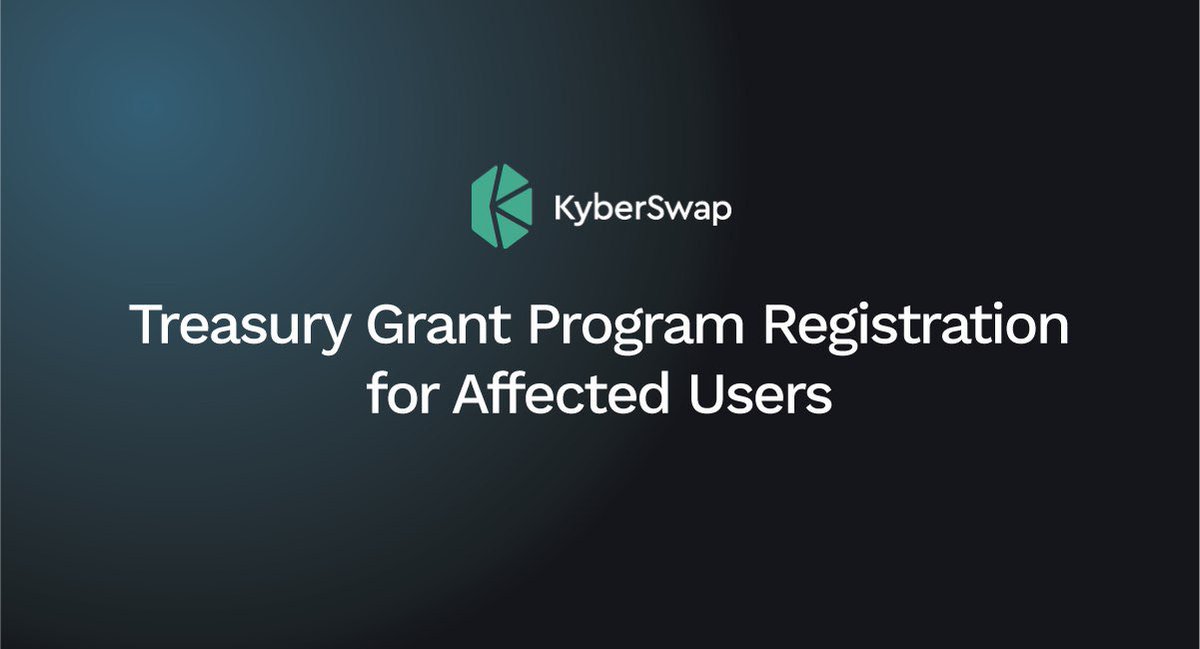 KyberNetwork's tweet photo. The KyberSwap Treasury Grant Program for Affected Users of the past Elastic Exploit is now open for registration, for Affected Users with unrecovered Affected Assets who fulfill the eligibility requirements of the Program.

Check eligibility and select your Treasury Grant option by Jan 31, 2024, 14:00 UTC. 

Details: https://t.co/cVpLTciTXu