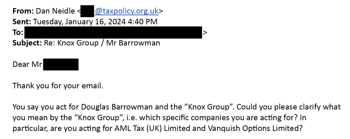 Douglas Barrowman's lawyers, Grosvenor Law, refuse to say who they are acting for. It's deeply weird.