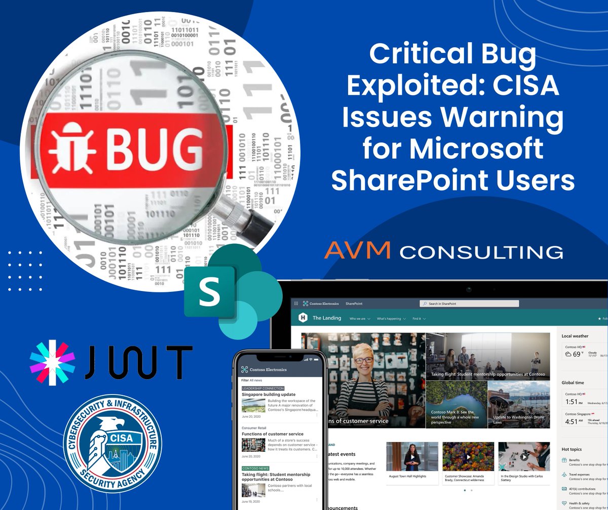 AvmConsulting's tweet image. The Cybersecurity and Infrastructure Security Agency (CISA) has issued a warning about the active exploitation of a critical vulnerability in Microsoft SharePoint (CVE-2023-29357).
.
#avmconsulting #CISA #CISAWarning #SharePointVulnerability #CybersecurityAlert
