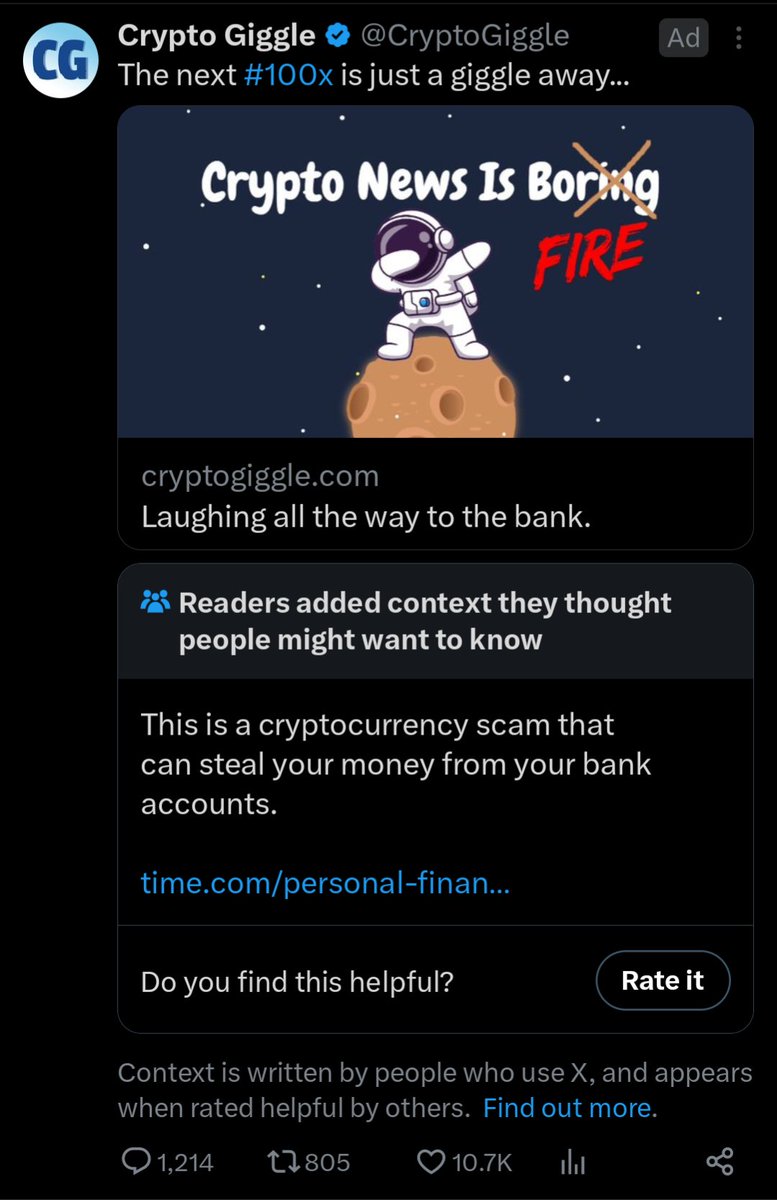 JackJRobson's tweet photo. Love that Twitter (X) knows it's a scam, but it's still advertised on the app. This place is hell https://t.co/asLbWLR95Y
