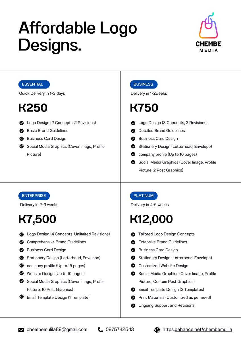 chembe_mulila's tweet photo. #ZedTwitter #zedx here is a new price-list which includes the logo package and website package.some products remain the same price as 2022 pricelist❤️❤️🇿🇲🇿🇲🇿🇲

contact me 0975742543 (whatsapp/direct calls) very affordable designs https://t.co/6Ez6L8dhob