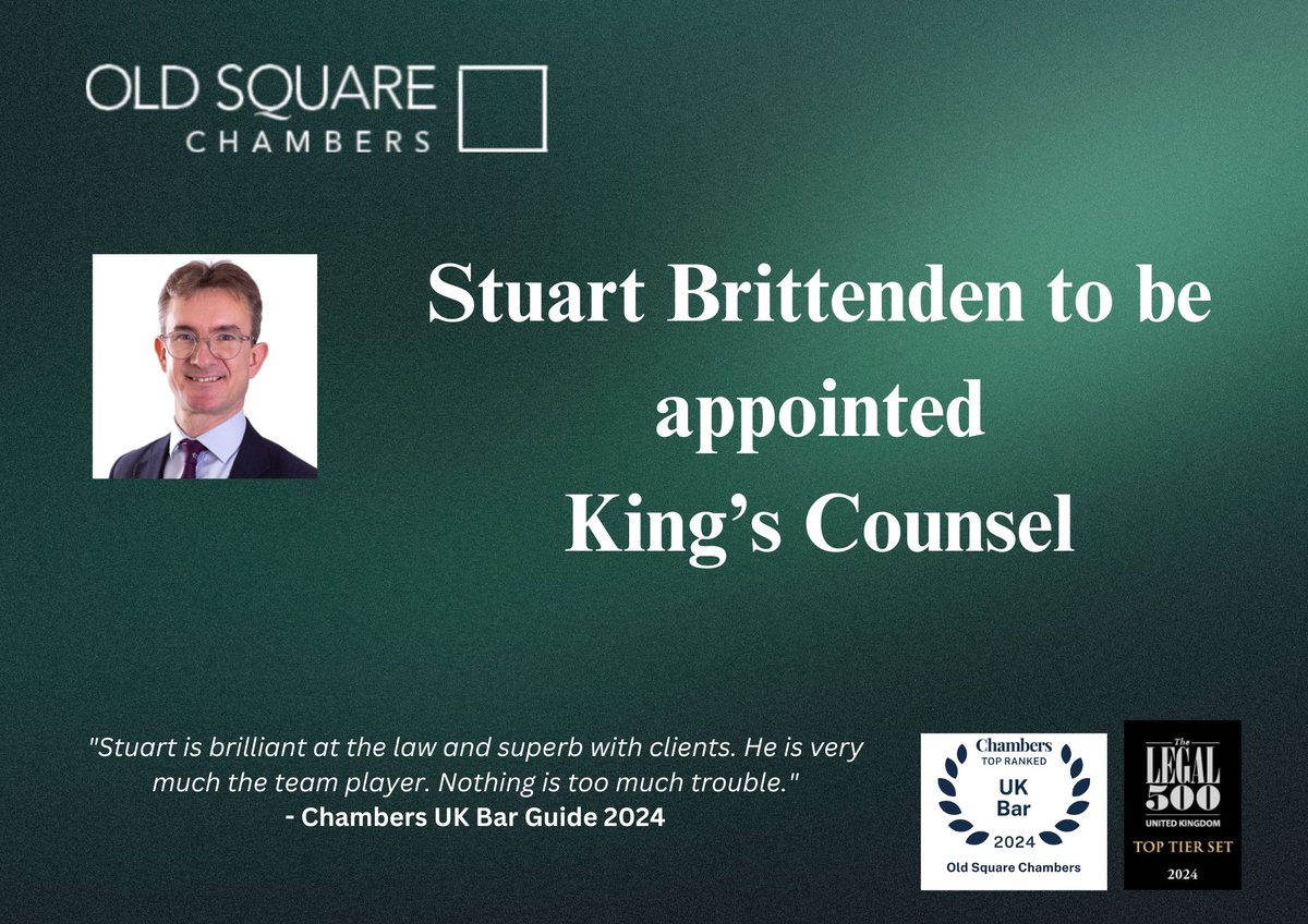 ⭐️Stuart Brittenden (@StuartBrittend1 ) to be appointed King's Counsel ⭐️All at @OldSqChambers would like to congratulate Stuart on this fantastic achievement. #kcappointments #kc #newsilks oldsquare.co.uk/stuart-britten…