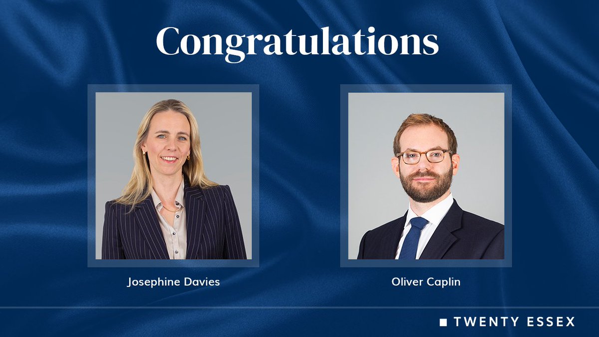 We are thrilled to warmly congratulate Josephine Davies and Oliver Caplin for their successful applications to be appointed as King’s Counsel (KC). Congratulations to all those across the Bar who have been recognised in today's announcement. twentyessex.com/congratulation…