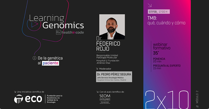 FundacionECO's tweet photo. SAVE THE DATE ❗️
El próximo 7 de febrero, te espera un nuevo #LearningGenomics by @health_in_code
👉 "TBM: qué, cuándo y cómo", con el Dr. Federico Rojo (@Hospital_FJD) y la moderación del Dr. @perezsegura09
Todos los detalles 👇
https://t.co/oMn6lrV7Qq https://t.co/TdRTthJBYs