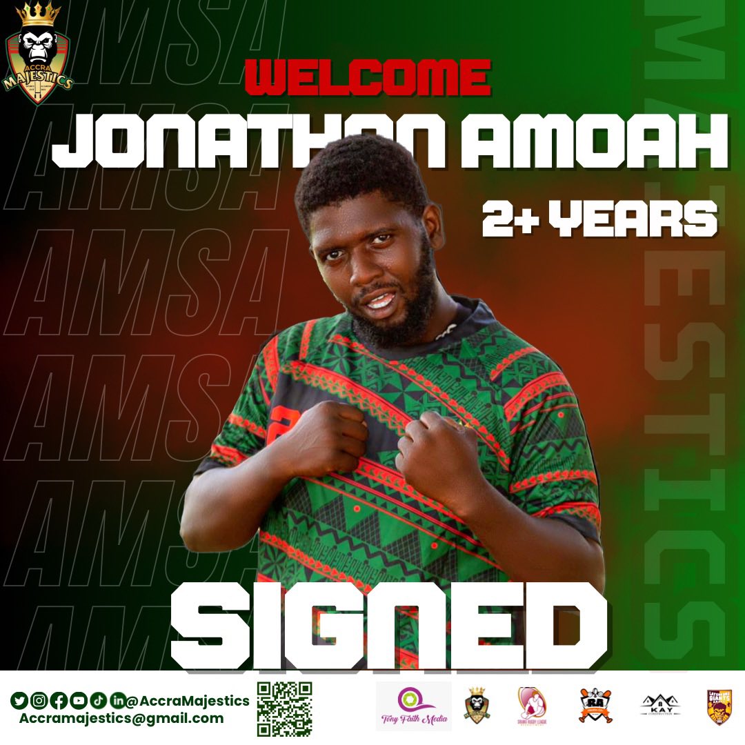 IT’S OFFICIAL! Jonathan Amoah has extended his contract with Accra Majestics. He has signed a 2 plus-year contract with Accra Majestics ahead of the 2024 Season! Congratulations 🎊👏🏿 #accramajestics #playersigning #jonathanamoah #2024season #rugbyleague