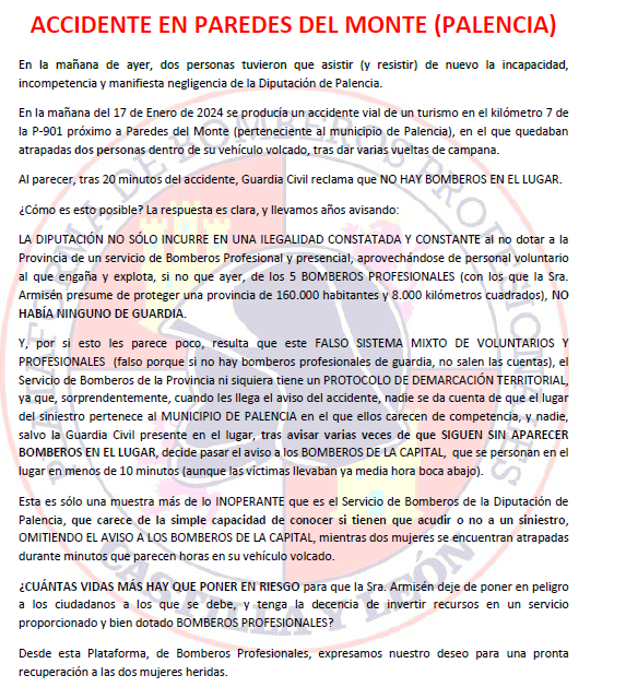 Comunicado en relación a accidente de tráfico con personas atrapadas.  Paredes de monte drive.google.com/file/d/1Qa6F1b…
@diputacionpalencia
<a href="/nortecastilla/">El Norte de Castilla</a> 
<a href="/ElNorte_PA/">El Norte. Palencia</a>
<a href="/palenciadigi24h/">PALENCIA DIGITAL 24 HORAS</a> 
<a href="/PalenciaEnlaRed/">Palencia en la Red</a>
<a href="/DiarioPalentino/">Diario Palentino. Palencia</a>
<a href="/PalenciaEnlaRed/">Palencia en la Red</a>