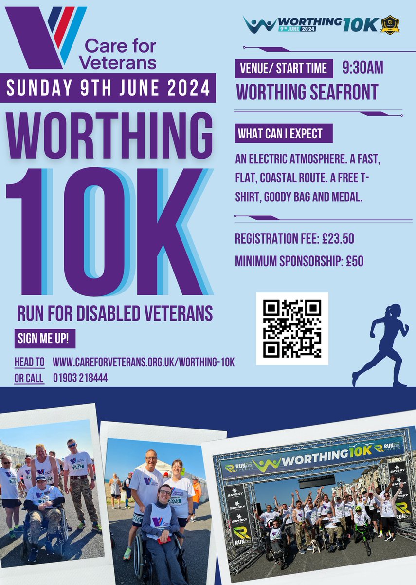 Join the Worthing 10K for Care for Veterans! Whether you're a seasoned runner or a first-timer, your participation makes a real difference. Sign up now and run for a cause! Learn more and register here: careforveterans.org.uk/events/worthin… #Worthing10K #RunForACause #CareForVeterans 📷📷