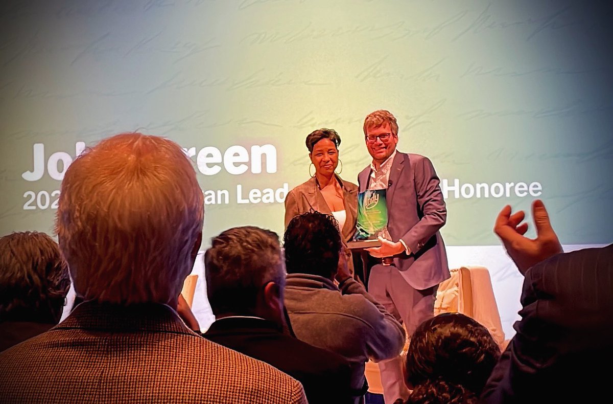 Lori &amp; Jarred had the opportunity to attend @visitindy’s State of Tourism 2024 event. John Green was honored for being an epic Indy advocate, and we heard him share more about why he loves Indy. We #loveindy too! Did you know 1909 DIGITAL’s logo is Monument Circle from above?